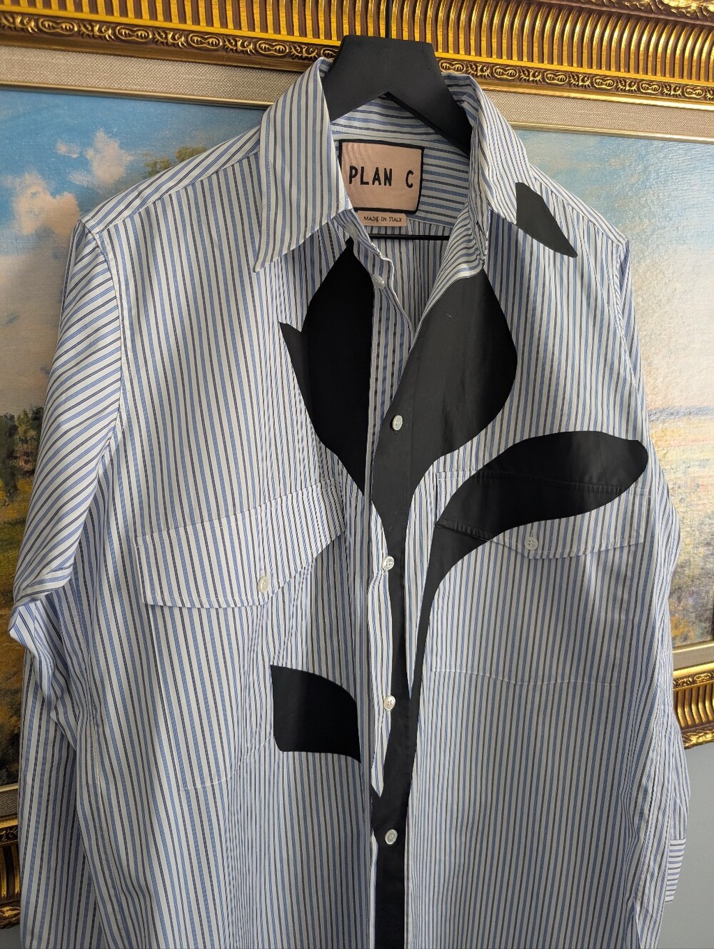 TYPE C Women's Blue & White Striped Button-Down Shirt Made In italy